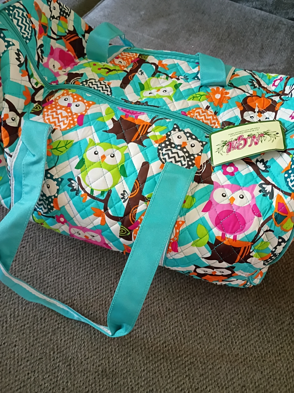 Large N. Gil Owl Quilted Weekend Duffle Bag New With Tags